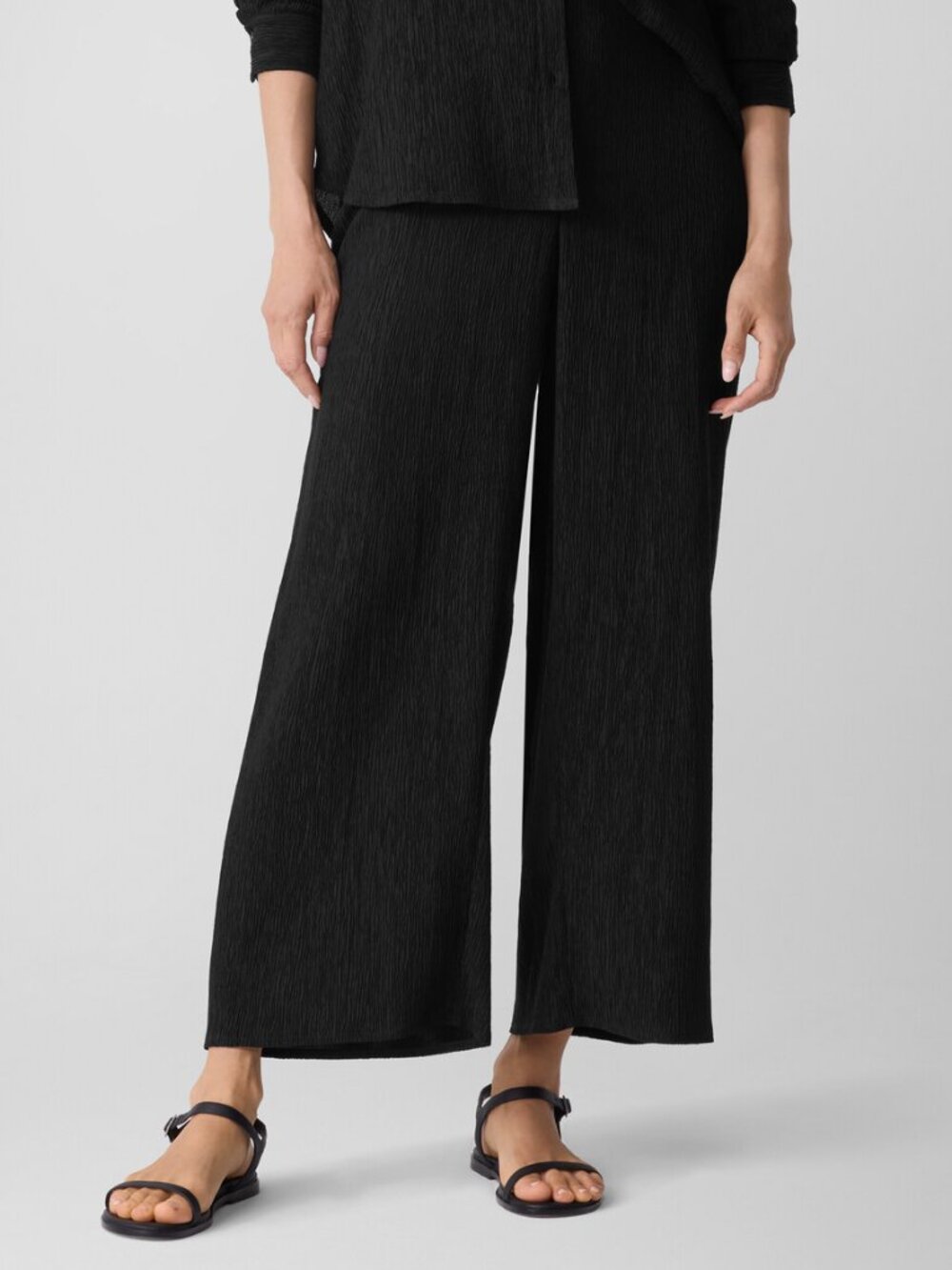 Eileen FIsher Woven Plissé Wide-Leg Pants